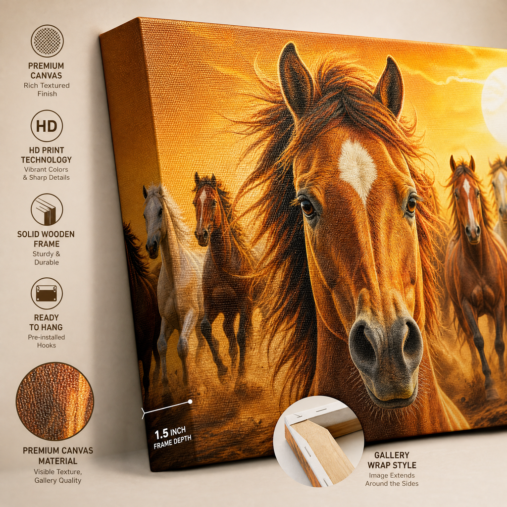 7-Panel Horse Canvas Wall Art - Premium Gallery Wrap Print