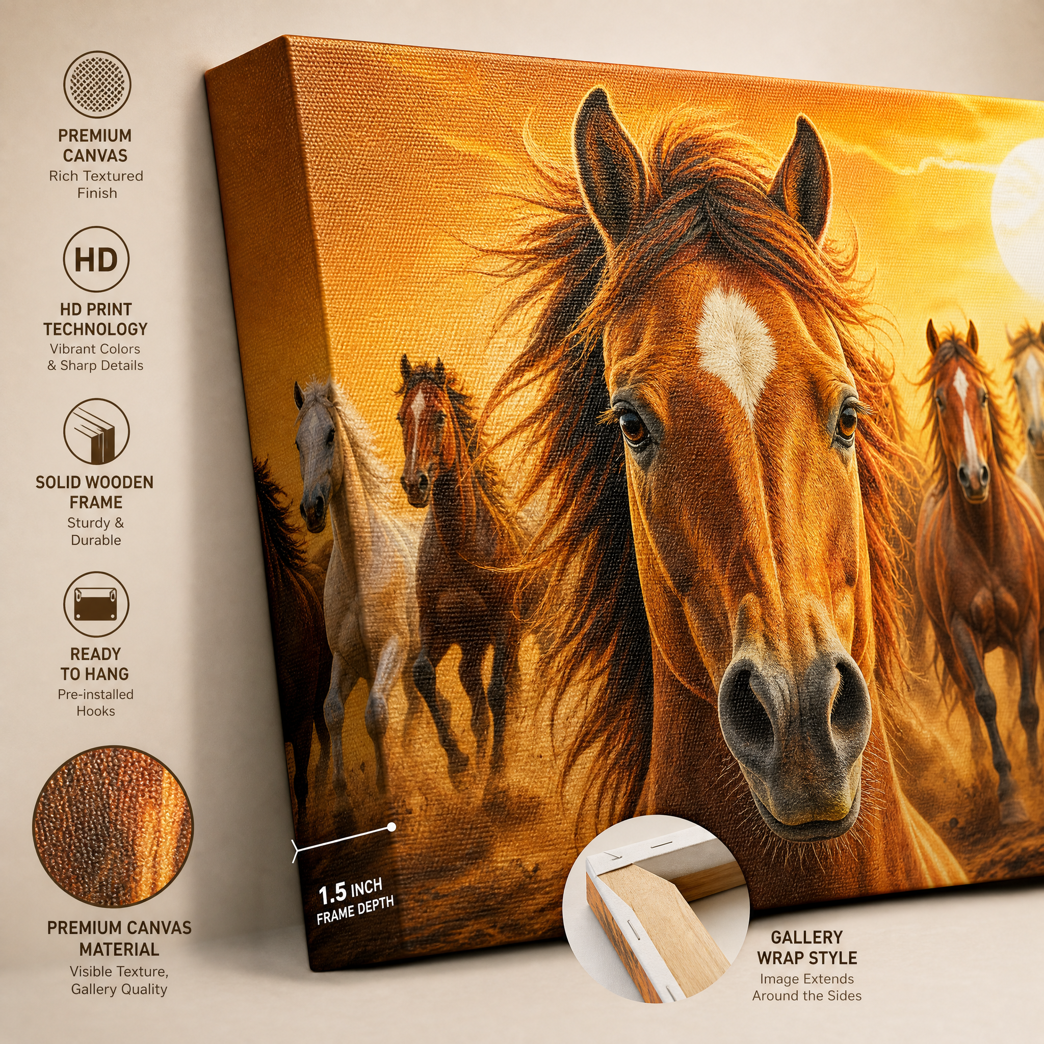 7-Panel Horse Canvas Wall Art - Premium Gallery Wrap Print