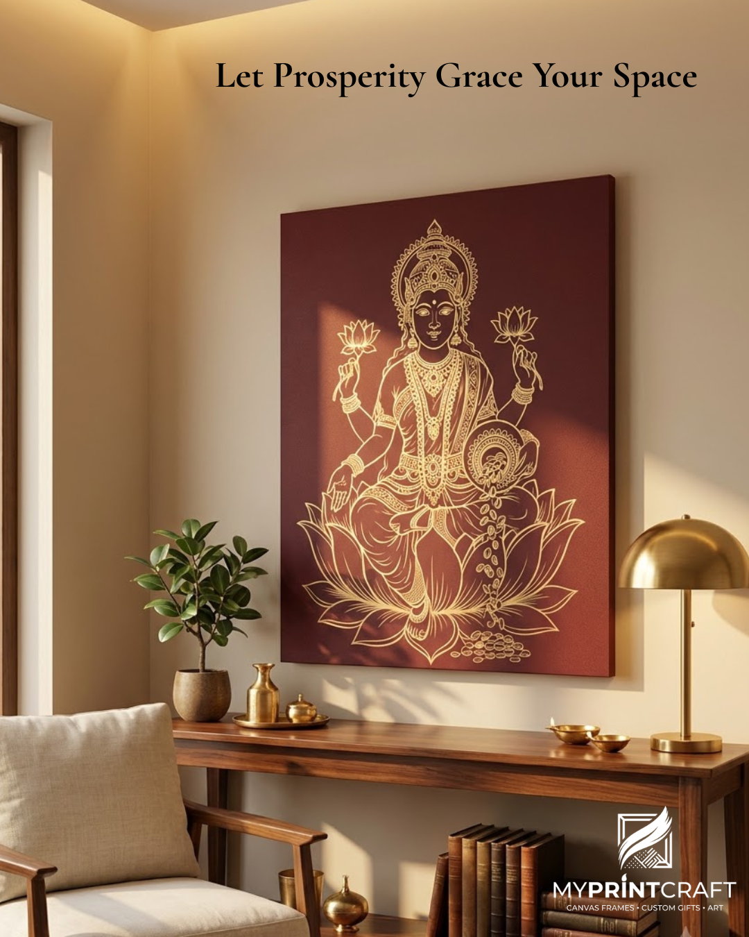 Maa Lakshmi Gold Line Art Canvas Wall Art