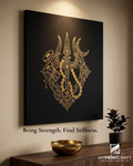 Shiva Trishul Damru Gold Line Art Canvas Wall Art