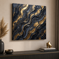 Midnight Gold Flow – Luxury Abstract Canvas Wall Art