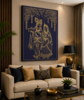 Divine Radha Krishna Under the Sacred Tree – Premium Gold Line Canvas Wall Art