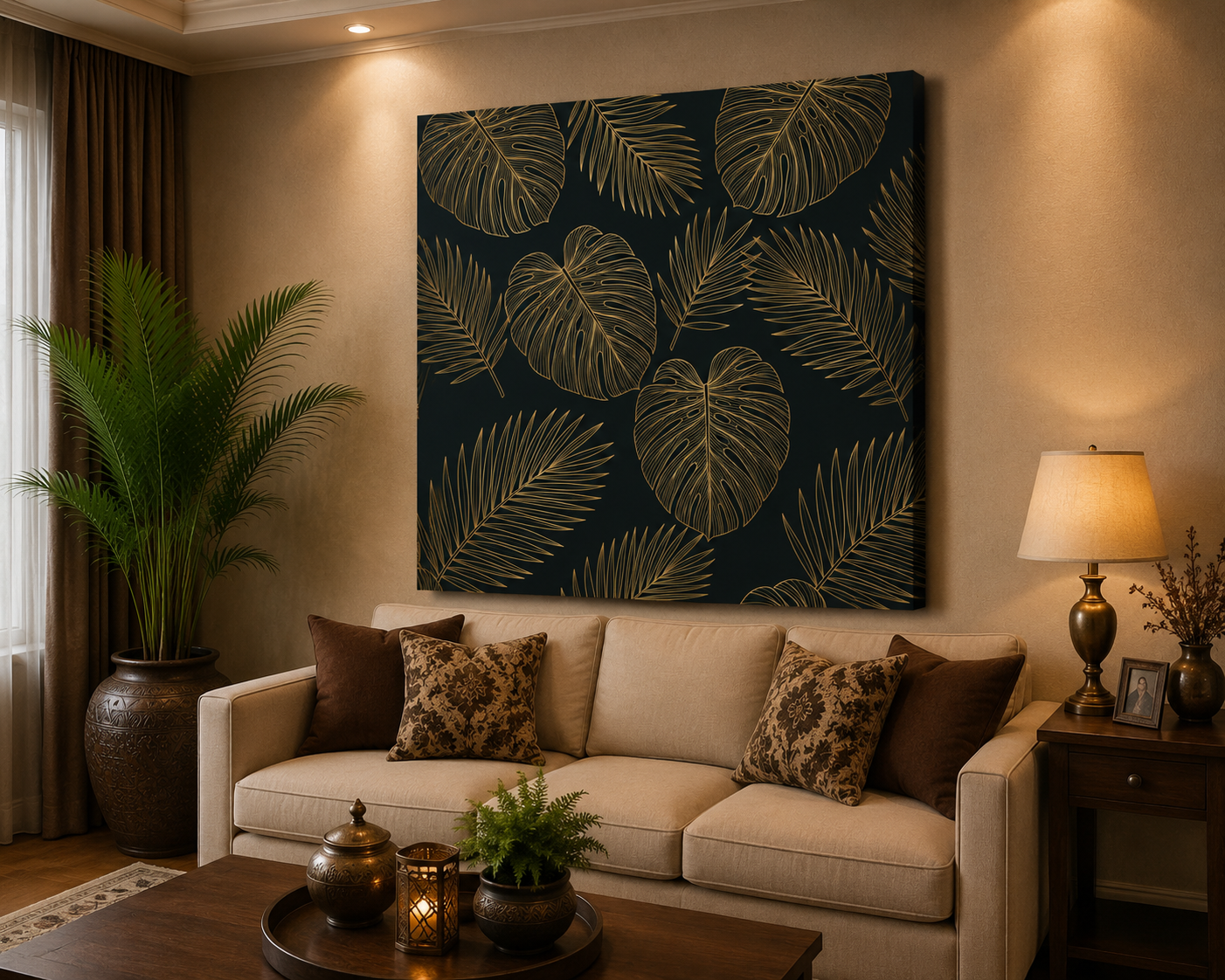 Golden Tropical Foliage Canvas Wall Art