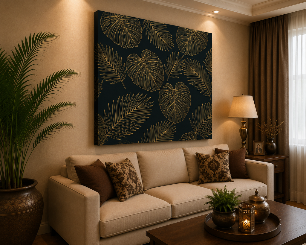 Golden Tropical Foliage Canvas Wall Art