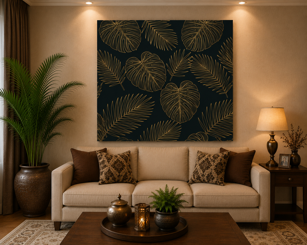Golden Tropical Foliage Canvas Wall Art