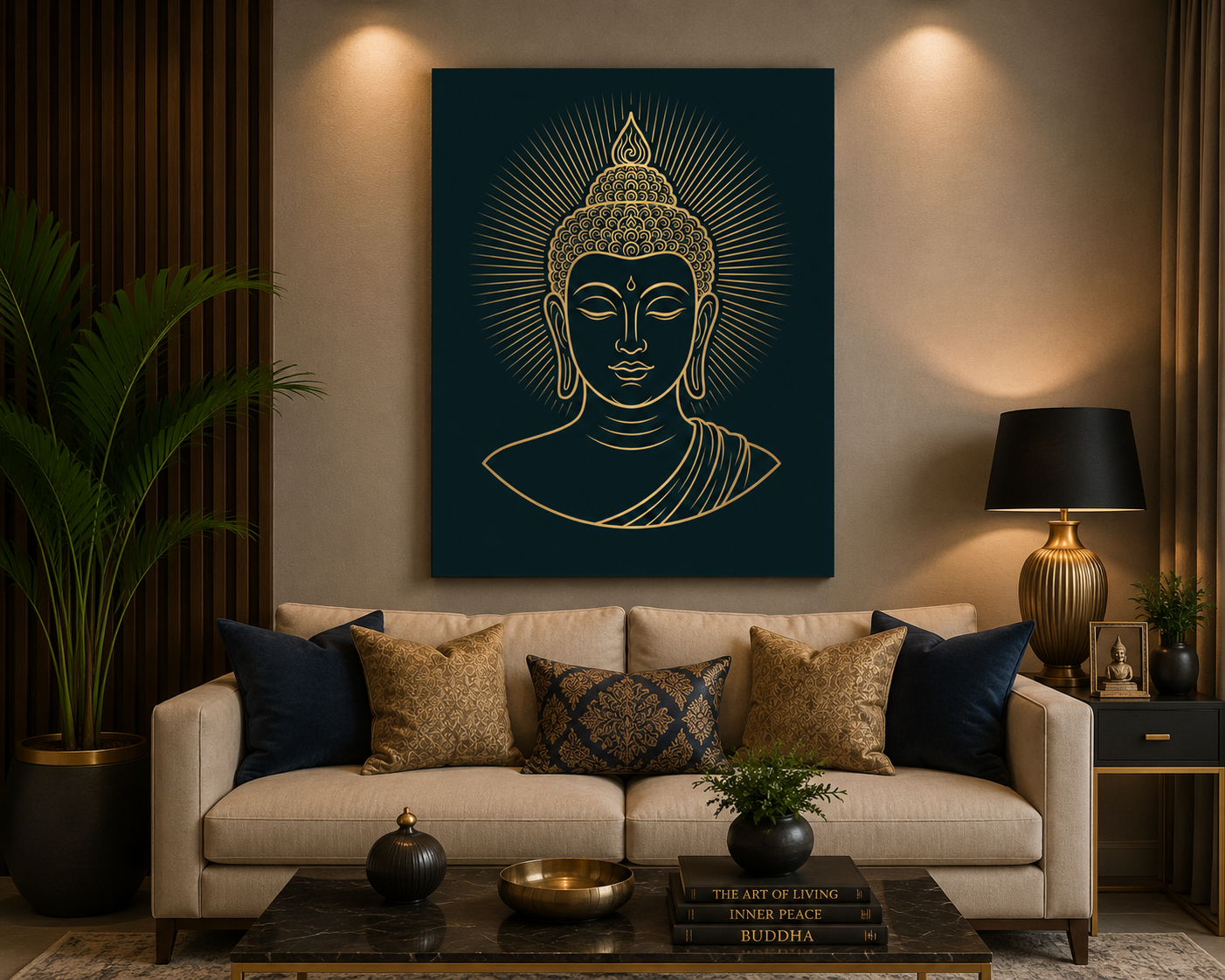 Zen Buddha Line Art Canvas – Minimalist Gold Meditation Wall Art