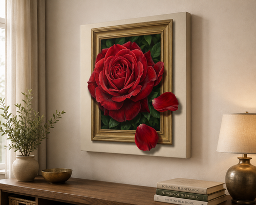 Bloom Beyond the Frame – 3D Red Rose Canvas Wall Art