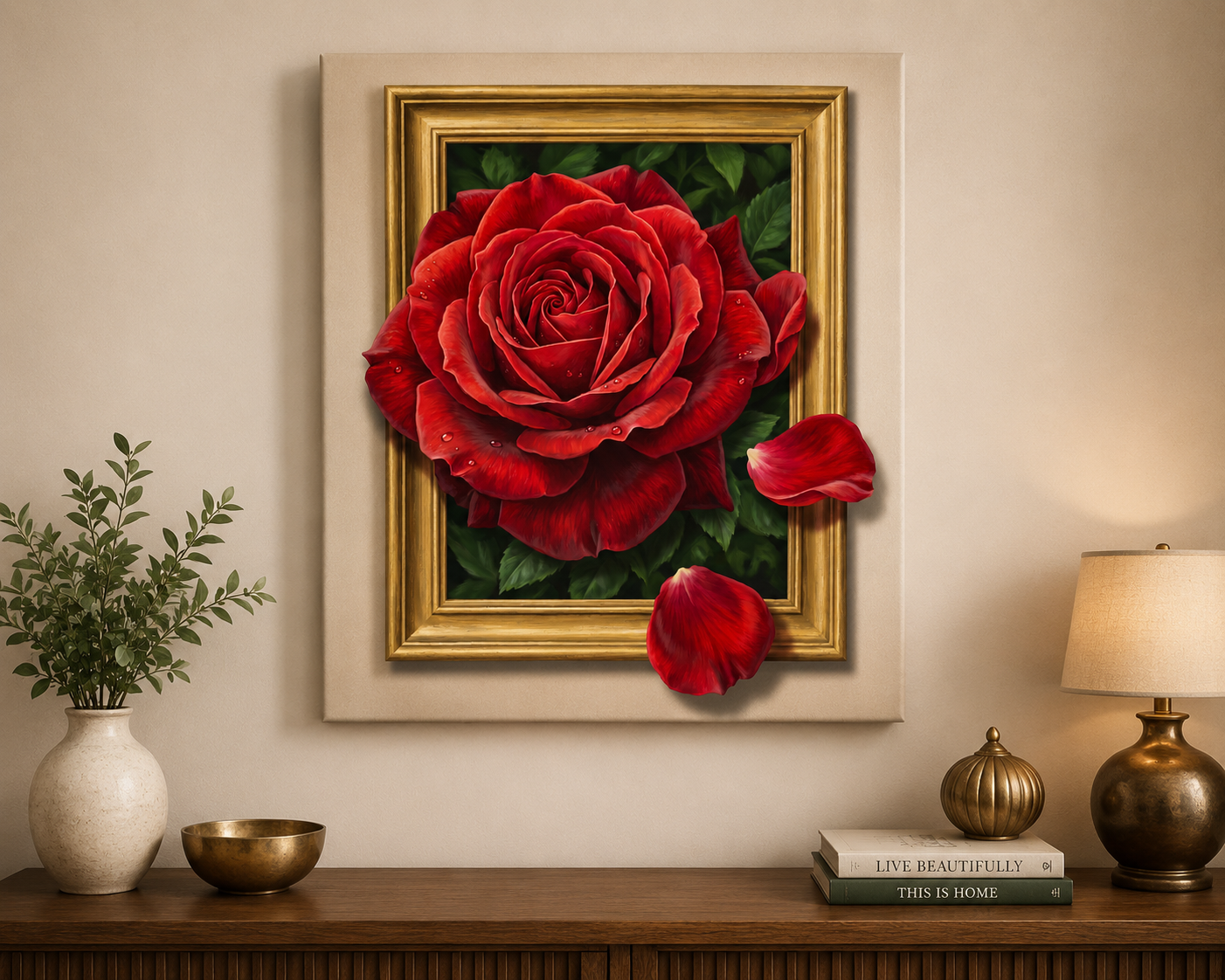 Bloom Beyond the Frame – 3D Red Rose Canvas Wall Art