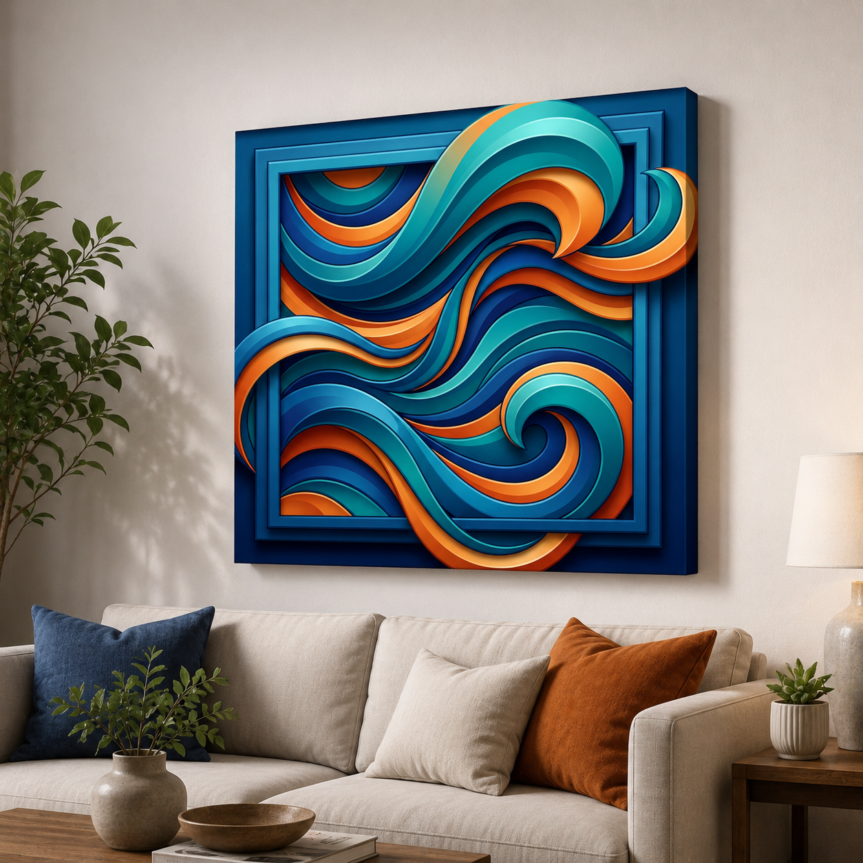 Azure Flow Fusion – 3D Abstract Modern Canvas Wall Art