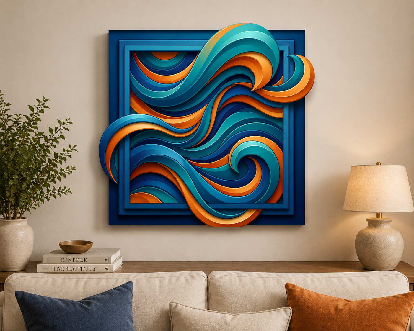 Azure Flow Fusion – 3D Abstract Modern Canvas Wall Art