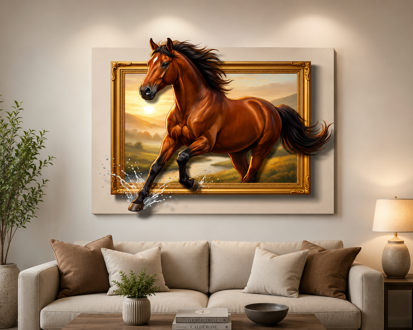 Majestic Escape – 3D Galloping Horse Canvas Wall Art