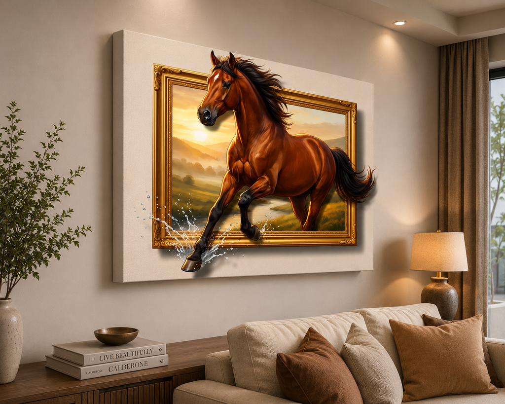 Majestic Escape – 3D Galloping Horse Canvas Wall Art
