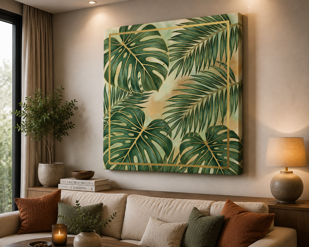 Golden Tropics – Botanical Monstera Canvas Wall Art