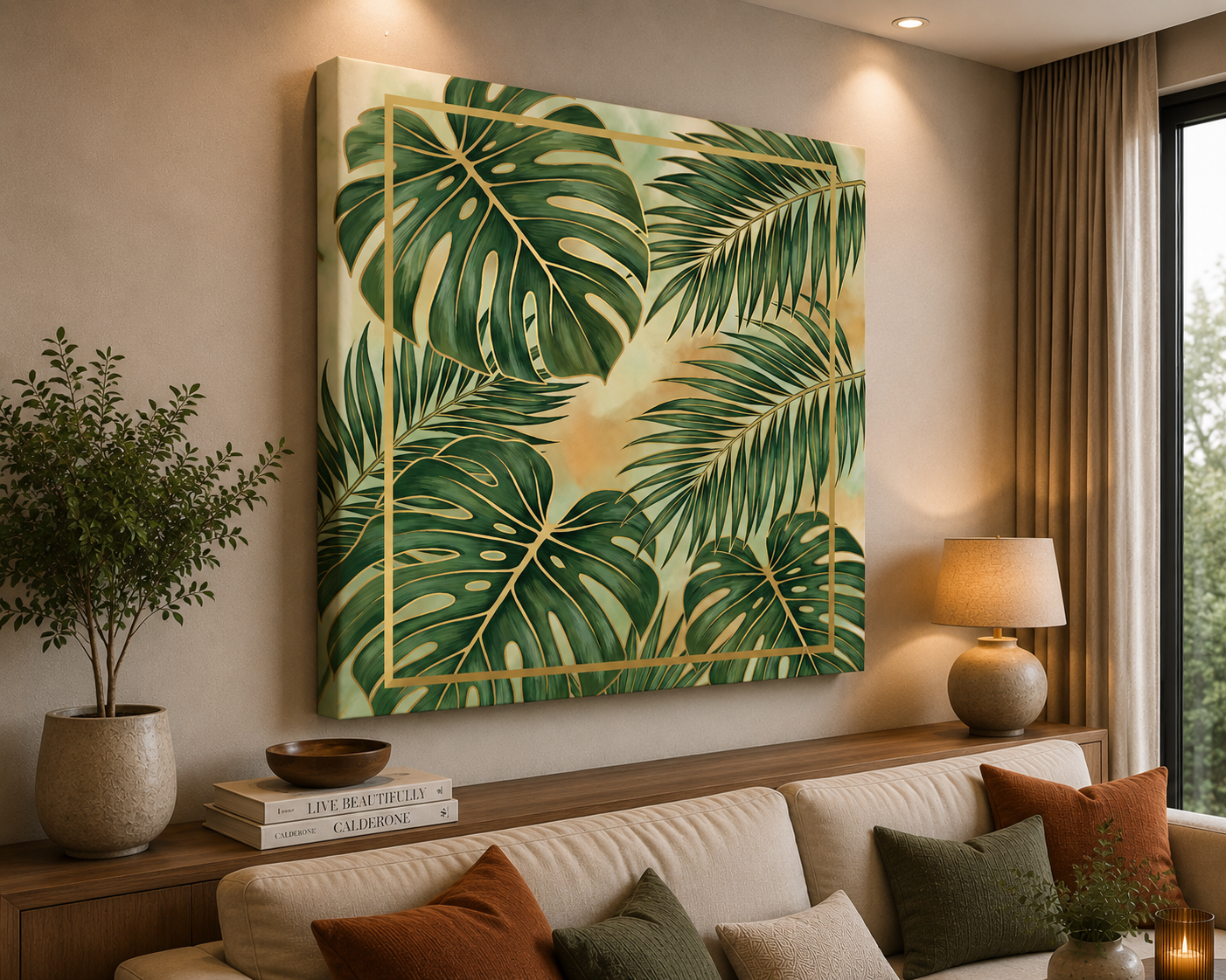 Golden Tropics – Botanical Monstera Canvas Wall Art