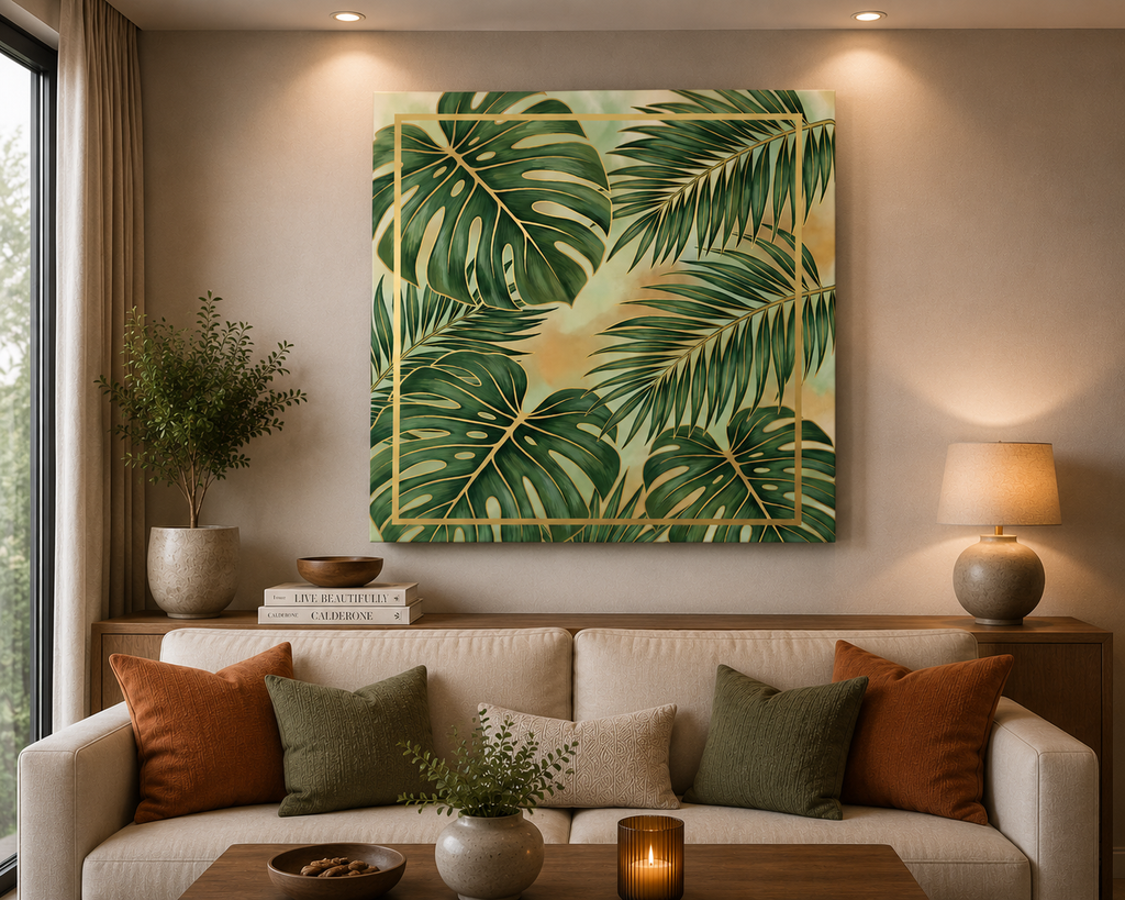 Golden Tropics – Botanical Monstera Canvas Wall Art