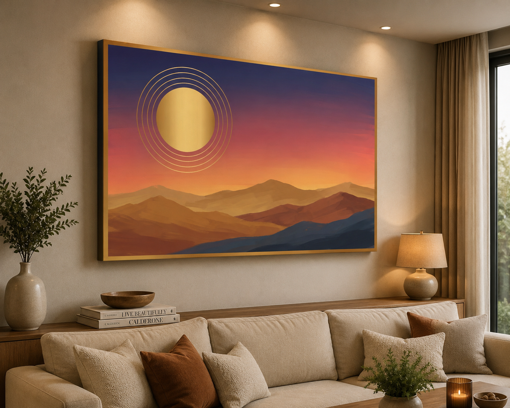 Golden Horizon Abstract Landscape Canvas Wall Art