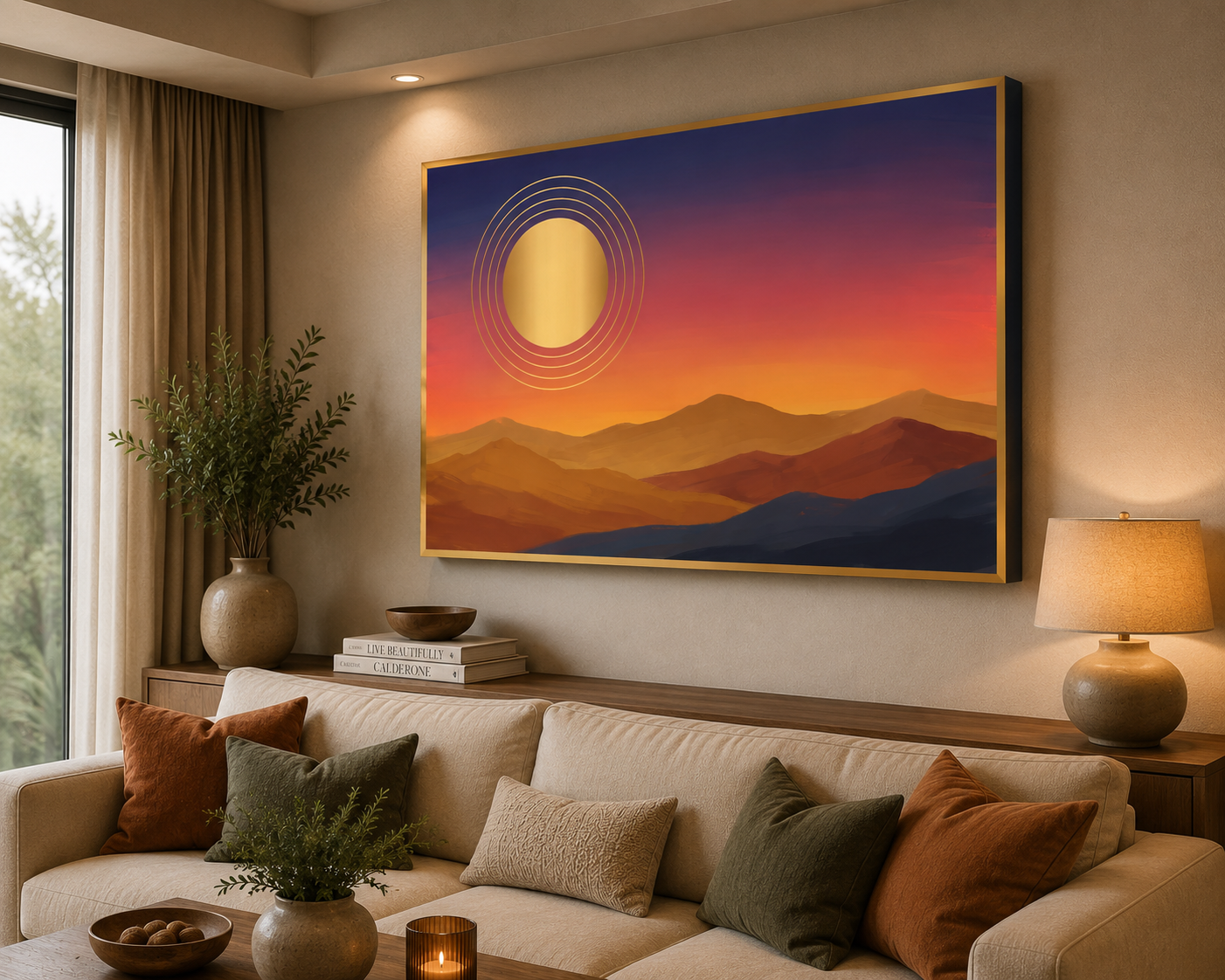 Golden Horizon Abstract Landscape Canvas Wall Art