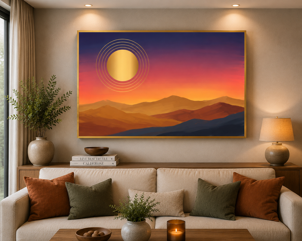 Golden Horizon Abstract Landscape Canvas Wall Art