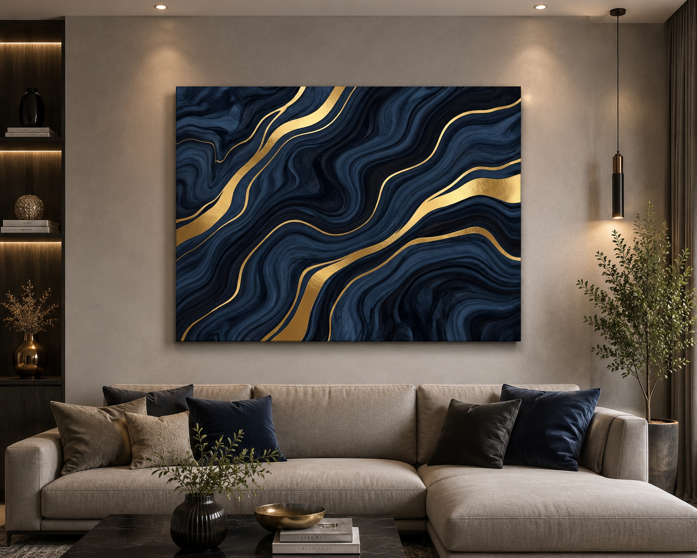 Midnight Gold Flow – Luxury Abstract Canvas Wall Art