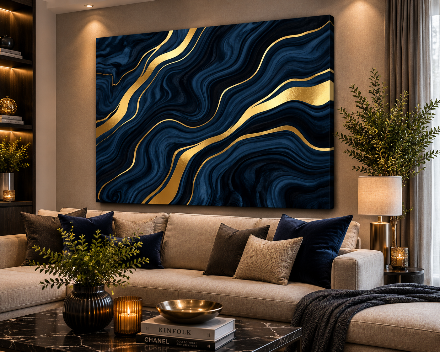 Midnight Gold Flow – Luxury Abstract Canvas Wall Art