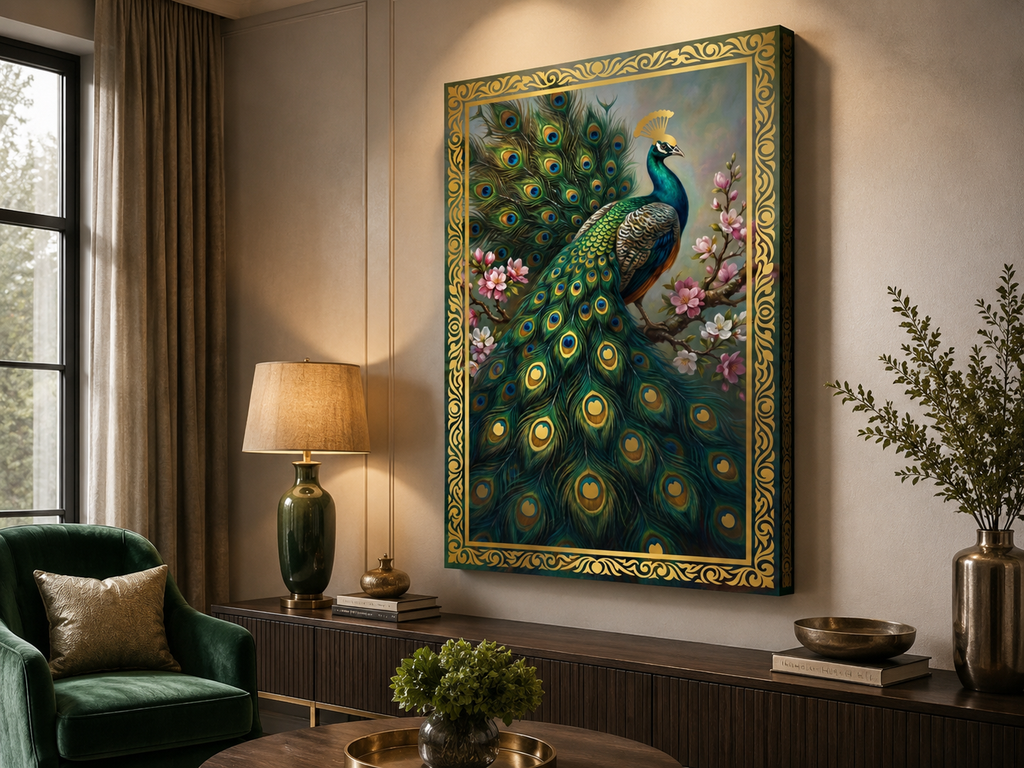 Royal Peacock Blossom Canvas Wall Art – Luxury Nature & Elegance Canvas Print