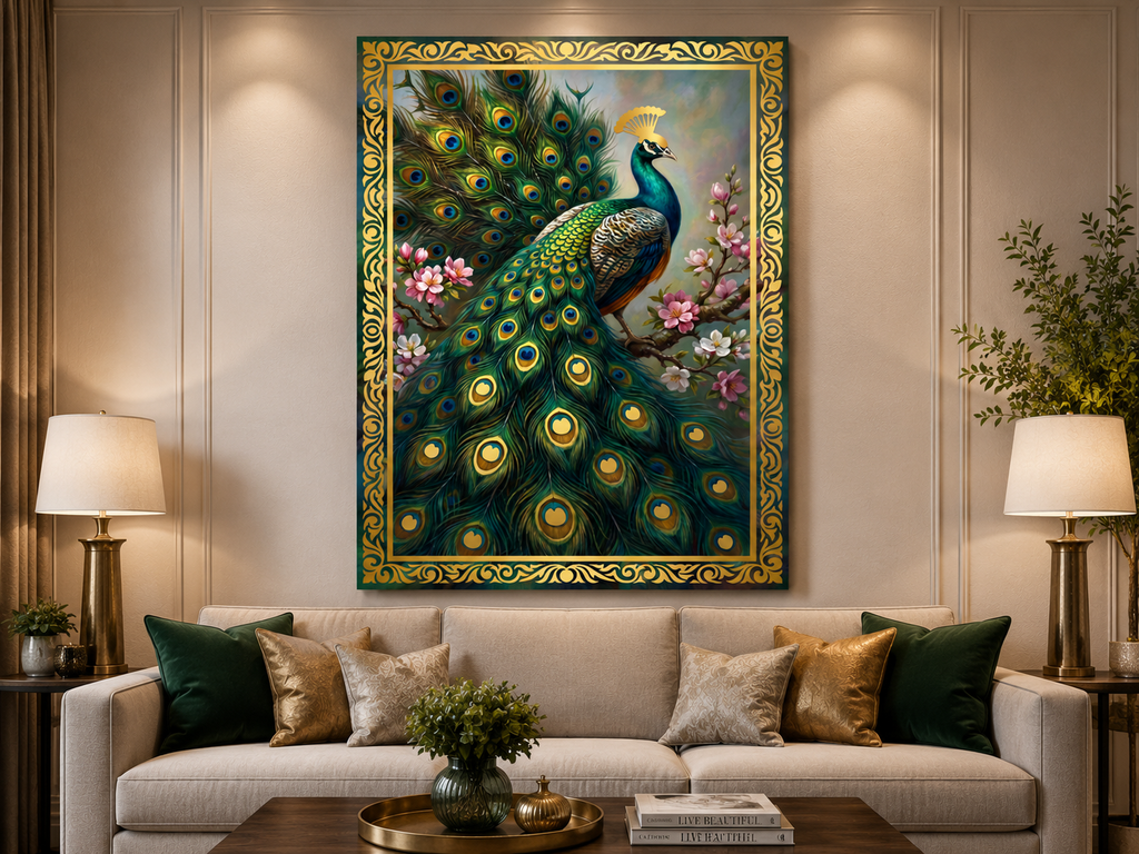 Royal Peacock Blossom Canvas Wall Art – Luxury Nature & Elegance Canvas Print