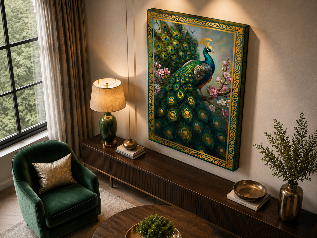 Royal Peacock Blossom Canvas Wall Art – Luxury Nature & Elegance Canvas Print