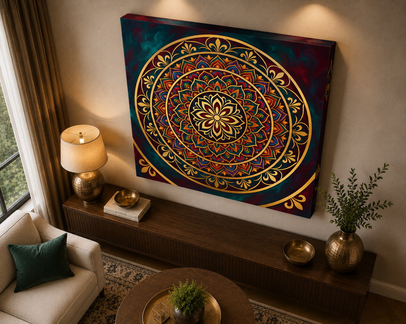 Royal Harmony Mandala Canvas Wall Art – Luxury Bohemian Sacred Geometry Decor