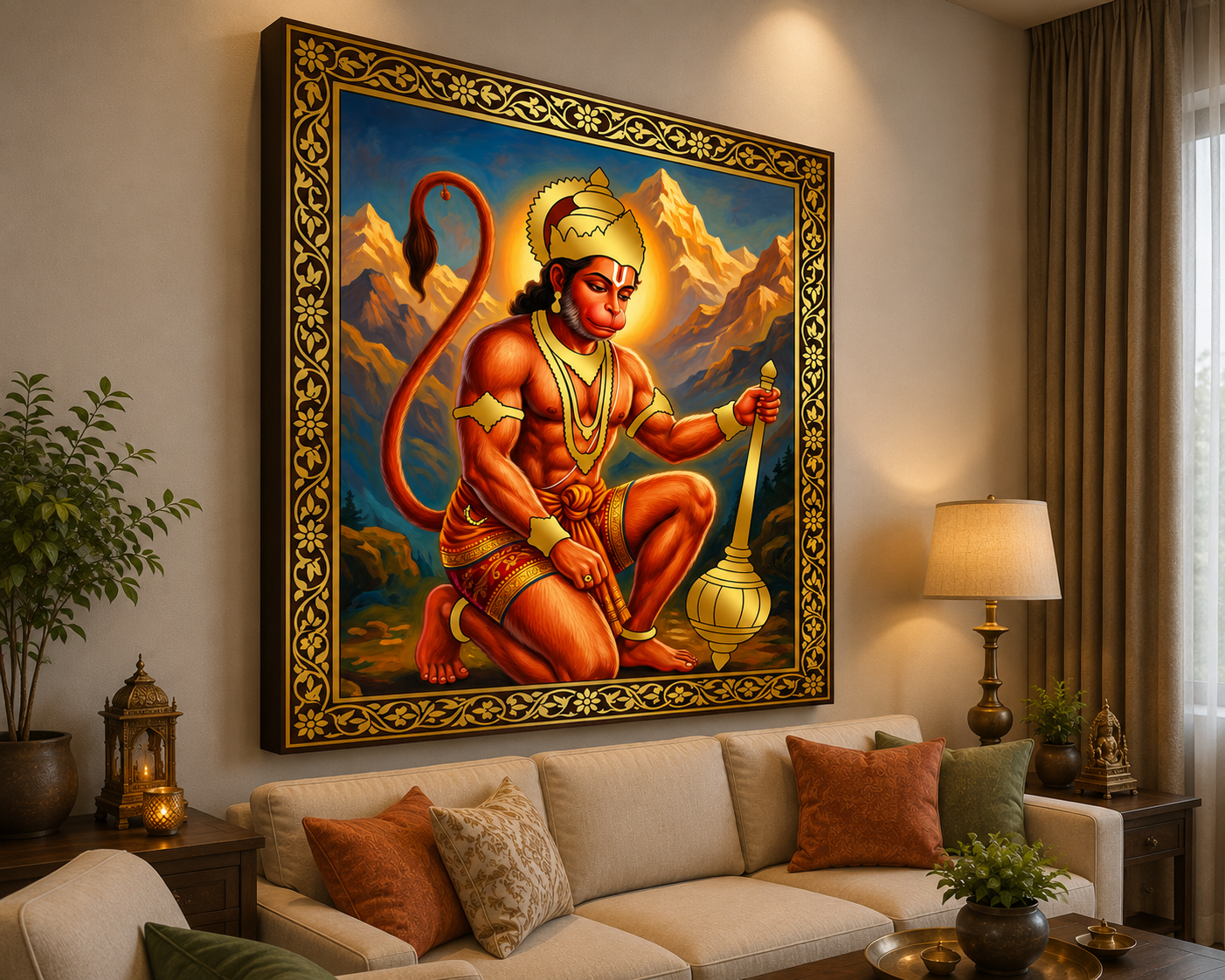 Divine Lord Hanuman in Devotion – Premium Spiritual Canvas Wall Art