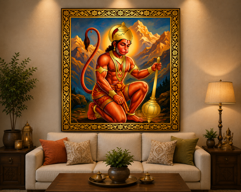 Divine Lord Hanuman in Devotion – Premium Spiritual Canvas Wall Art