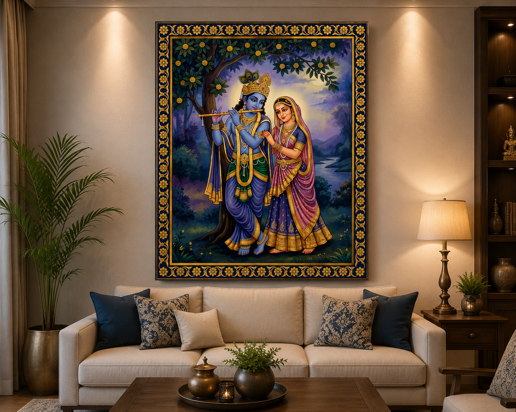 Divine Radha Krishna Moonlight Canvas Wall Art
