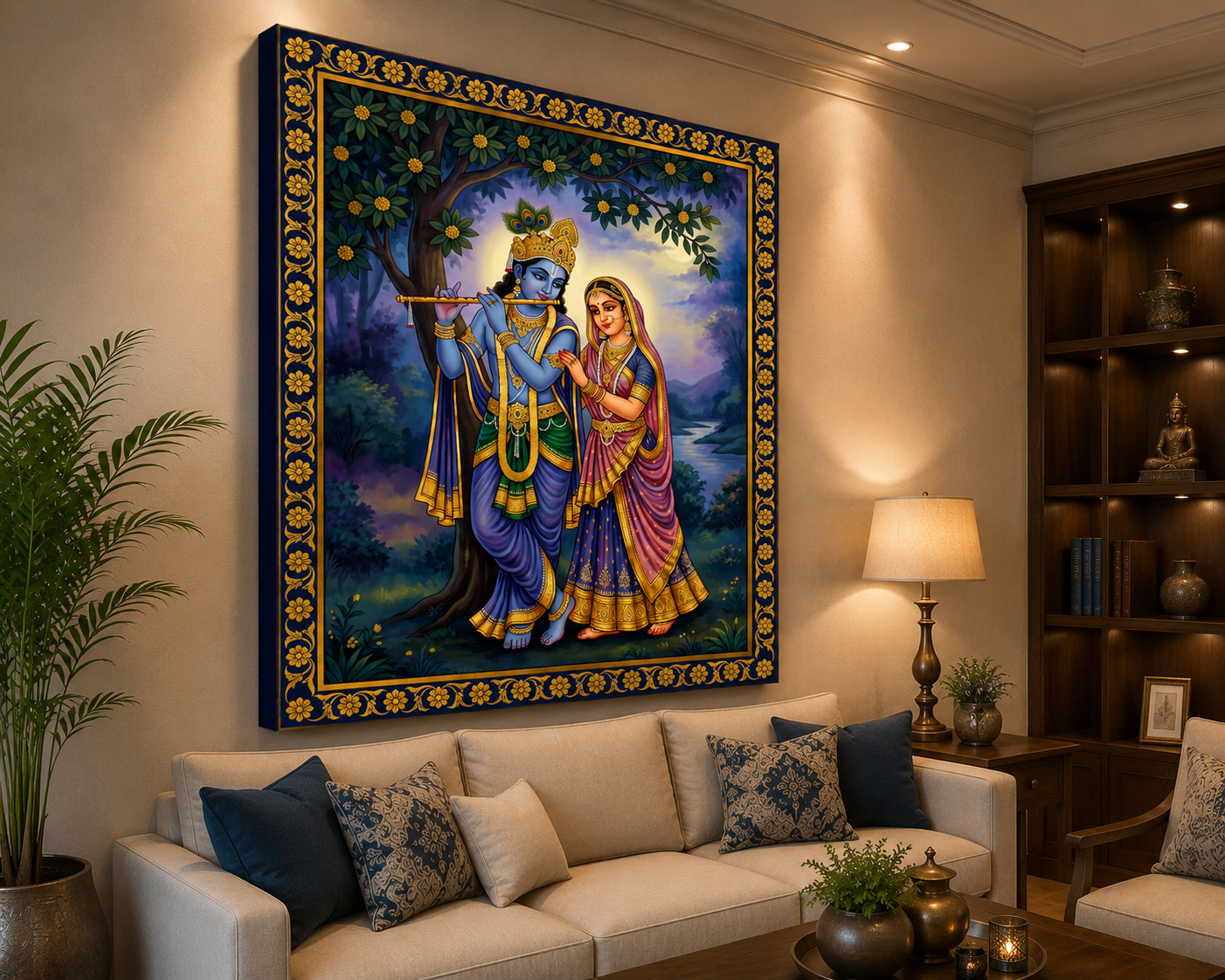 Divine Radha Krishna Moonlight Canvas Wall Art