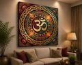 Sacred Om Mandala Canvas Wall Art – Luxury Gold Spiritual Meditation Decor