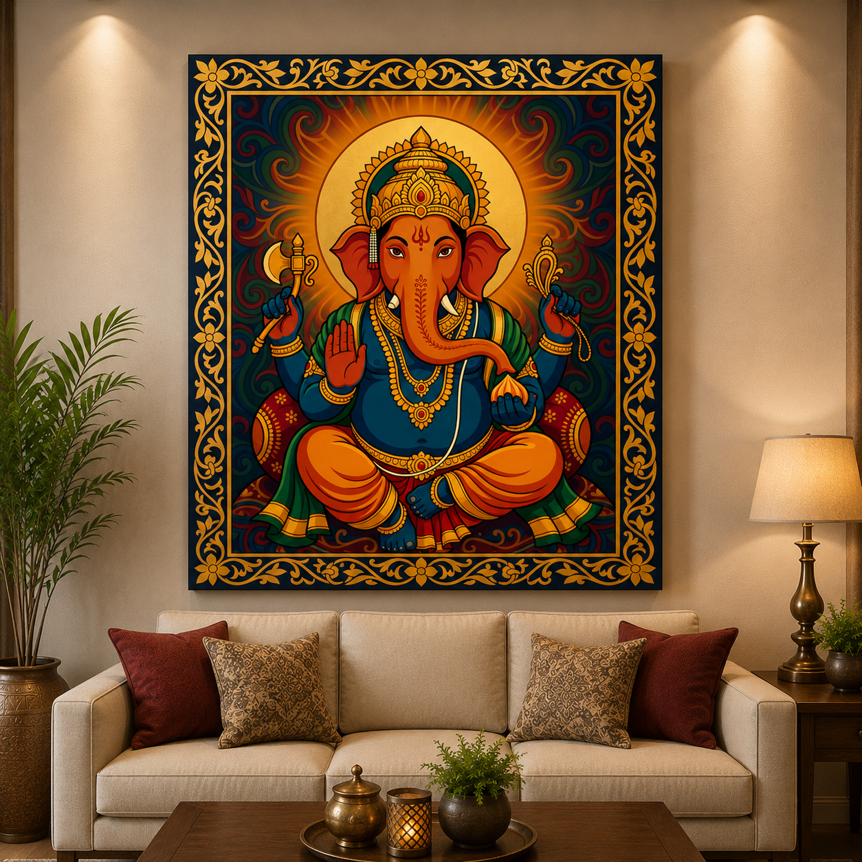 Divine Lord Ganesha Traditional Canvas Wall Art – Vibrant Spiritual Home Decor