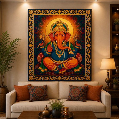 Divine Lord Ganesha Traditional Canvas Wall Art – Vibrant Spiritual Home Decor