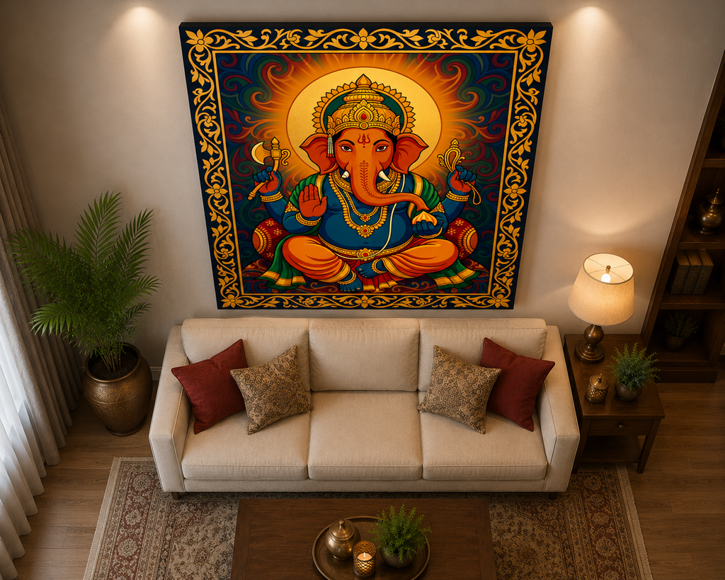 Divine Lord Ganesha Traditional Canvas Wall Art – Vibrant Spiritual Home Decor