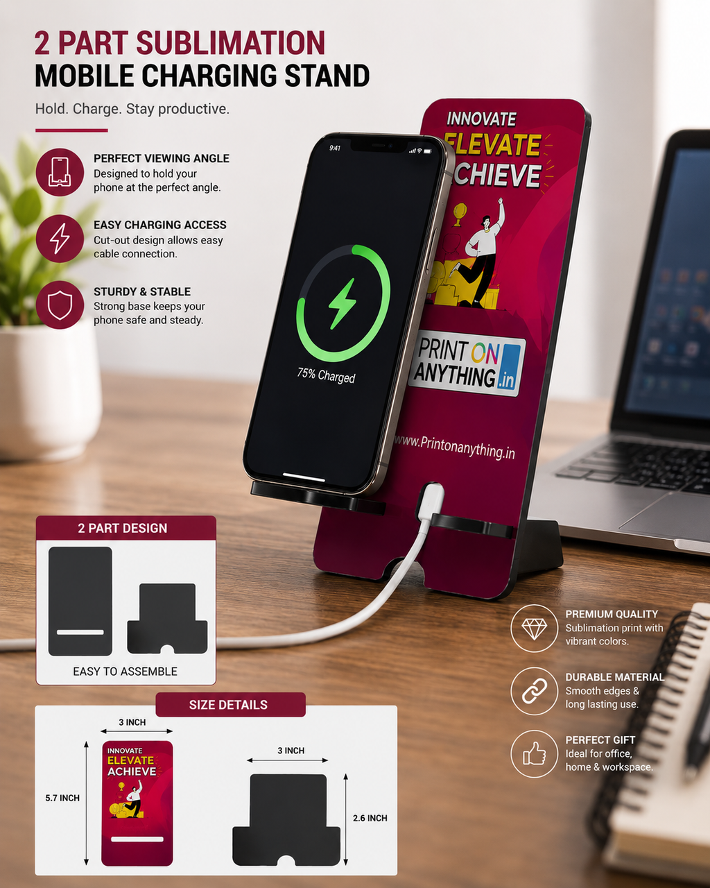 Custom Sublimation Phone Stand - Set of 10 Printed Display Stand with Vibrant Logo Print