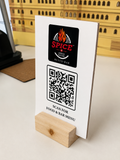 Custom Printed Set Of 10pcs  MDF QR Code Stand with Wooden Base - 4x6 Inch Table Top Display for Restaurant Cafe