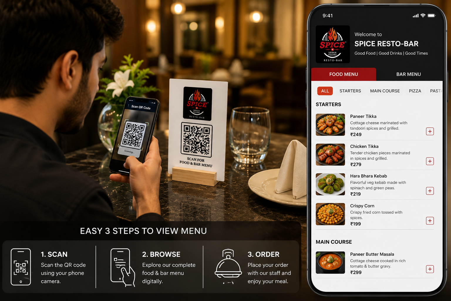 Custom Printed Set Of 10pcs  MDF QR Code Stand with Wooden Base - 4x6 Inch Table Top Display for Restaurant Cafe