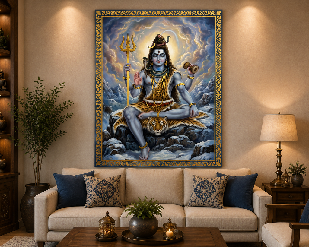 Meditating Lord Shiva Canvas Wall Art – Kailash Mountain Divine Spiritual Painting