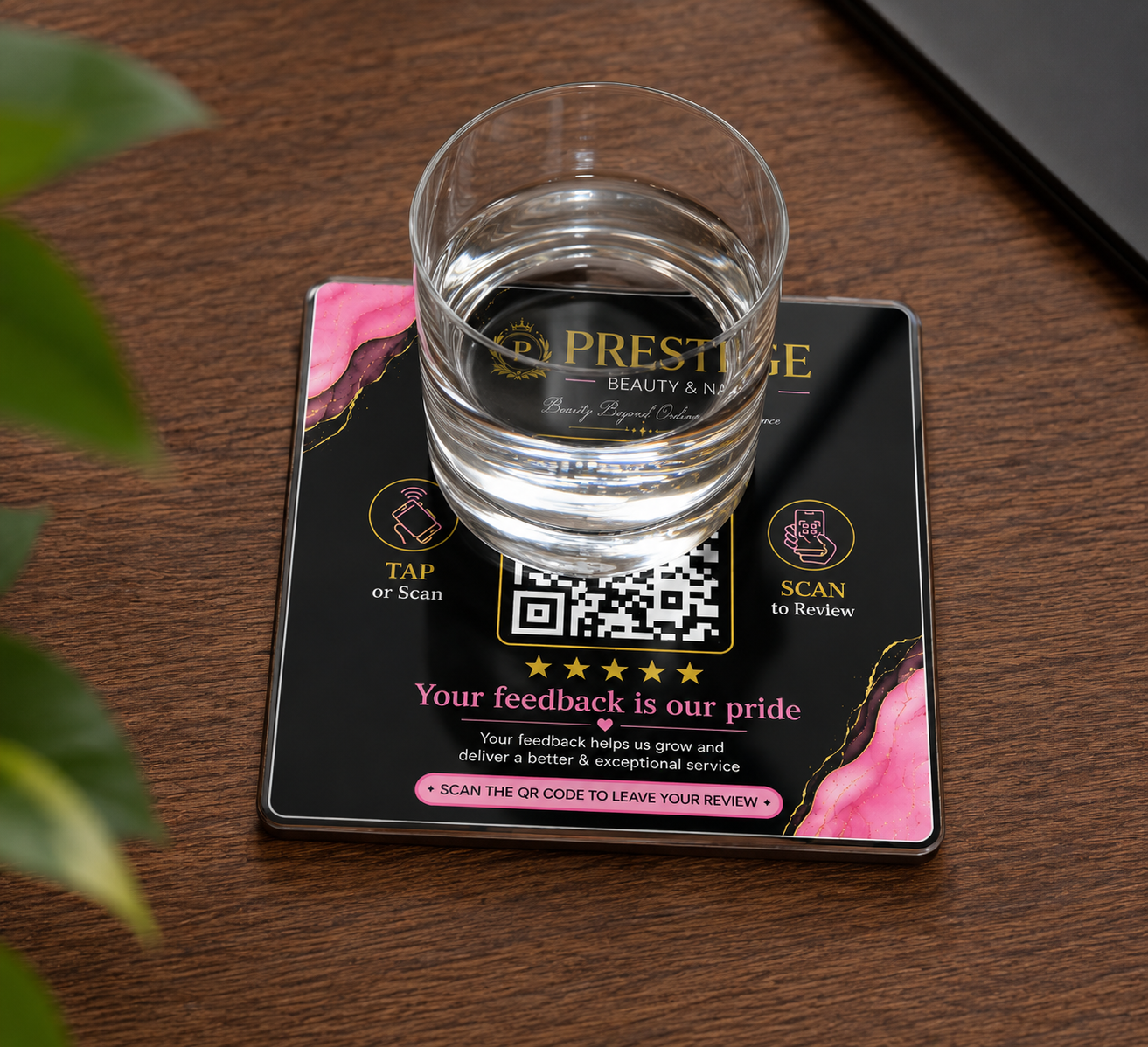 Custom Acrylic QR Code Coaster Set of 5pcs - 4x4 Inch Transparent Reverse UV Print - Tap & Scan