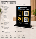 Premium Black Acrylic QR Code Stand - 6x8 Inch UV Printed Business Display with Gold Design